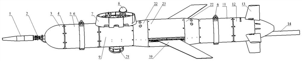 Ocean pull-type low-resistance fixed-depth gravity and magnetic detection towed body