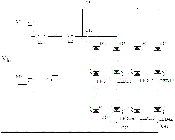 LED drive power supply employing non-isolated multi-path passive current balancing