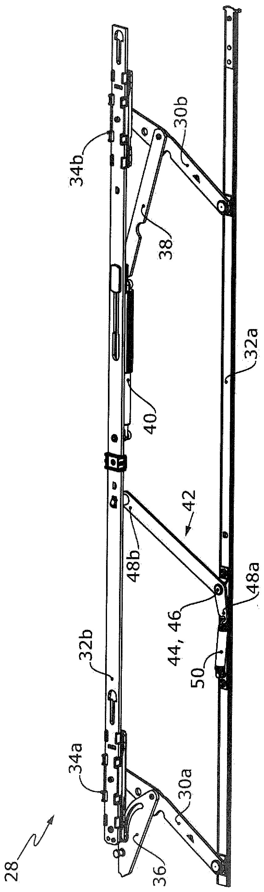 Assisting fitting for tiltable wing of window or door