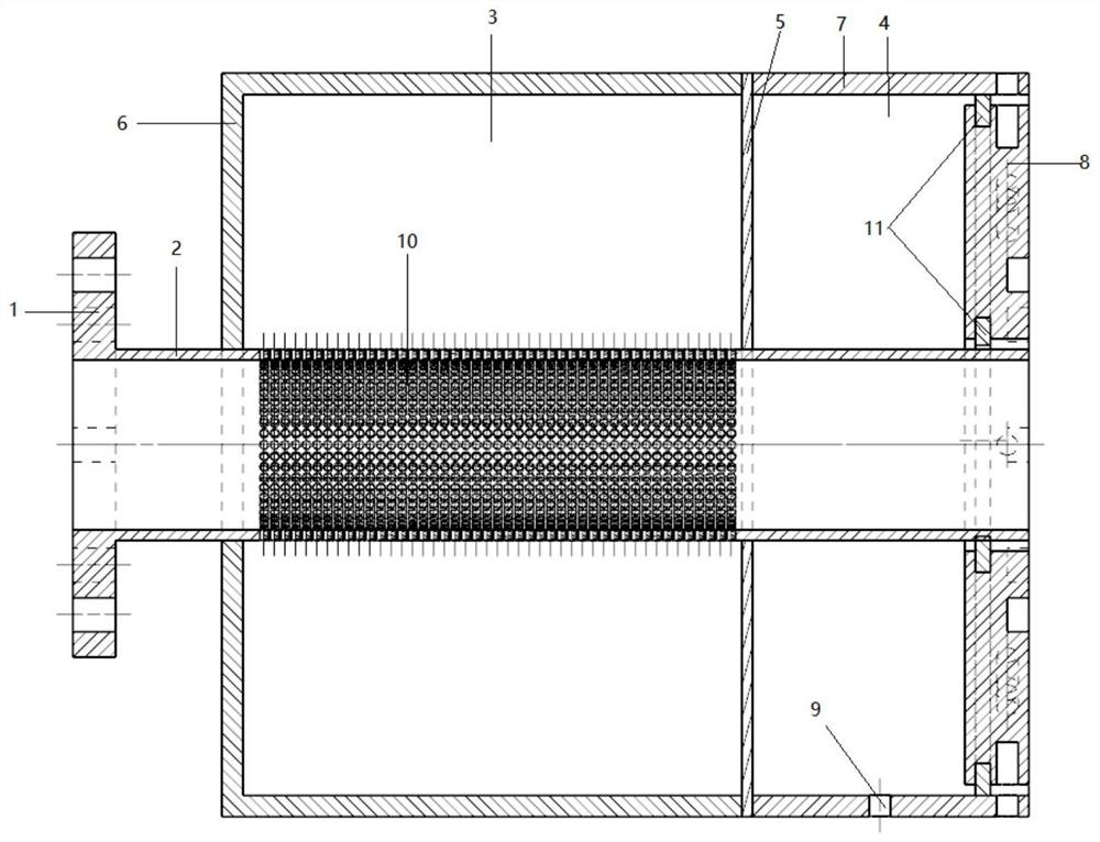 Elastic plate type straight-through perforated pipe water silencer with static pressure balance cavity and assembly method