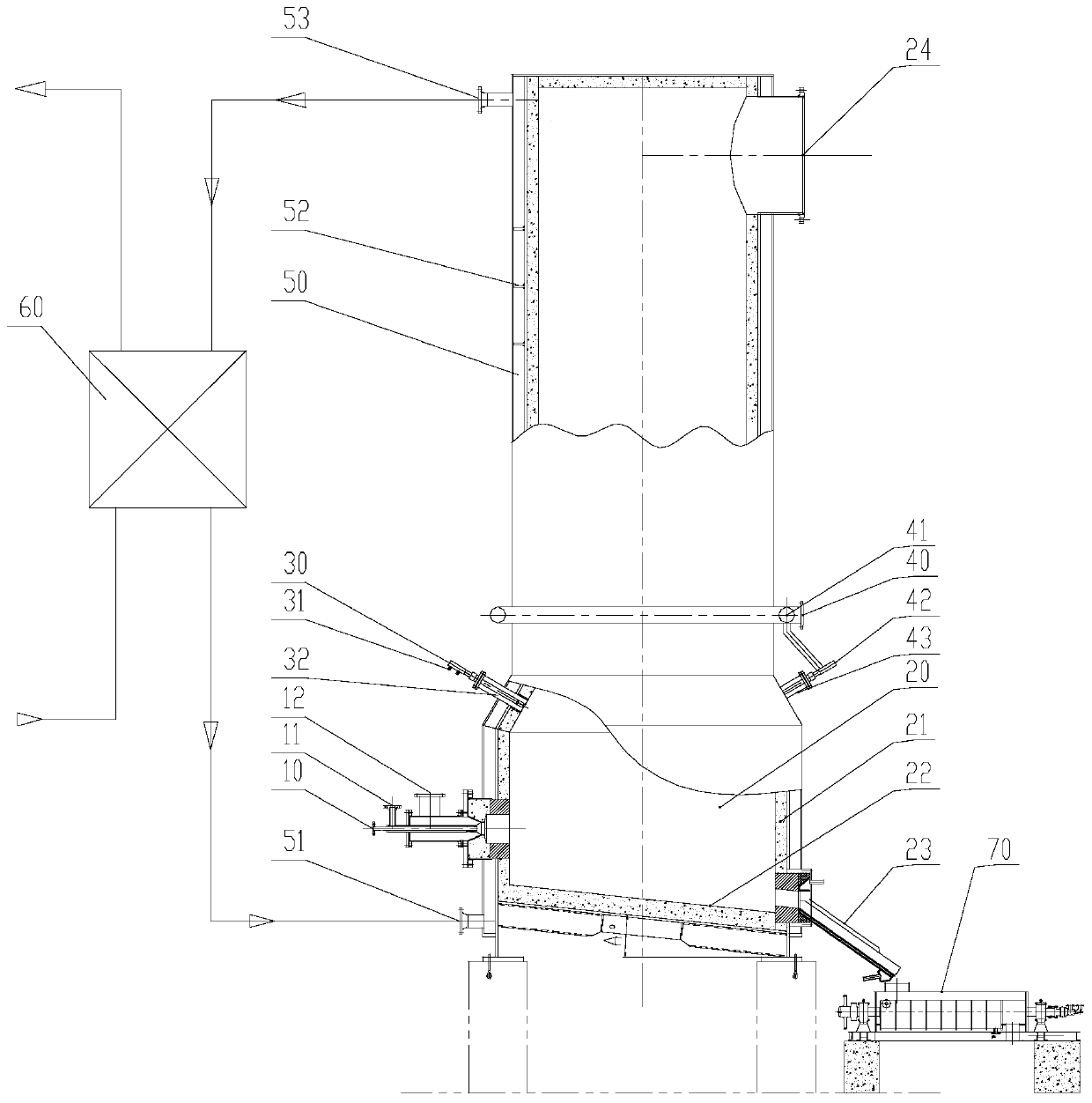 Water cooling jacket incineration device and method for processing salt-containing waste liquid and waste gas