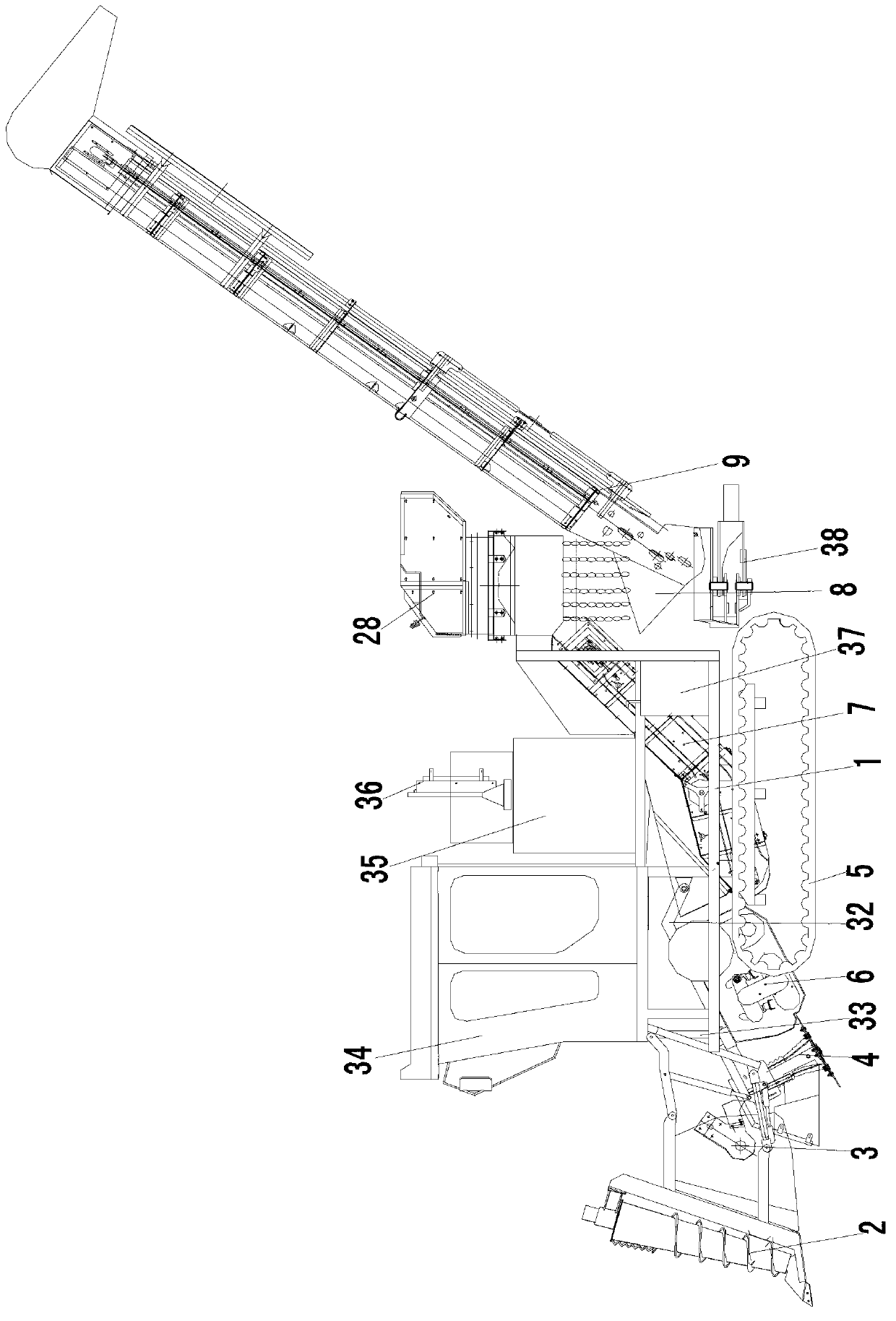 Sugarcane combine-harvester with novel conveying manner