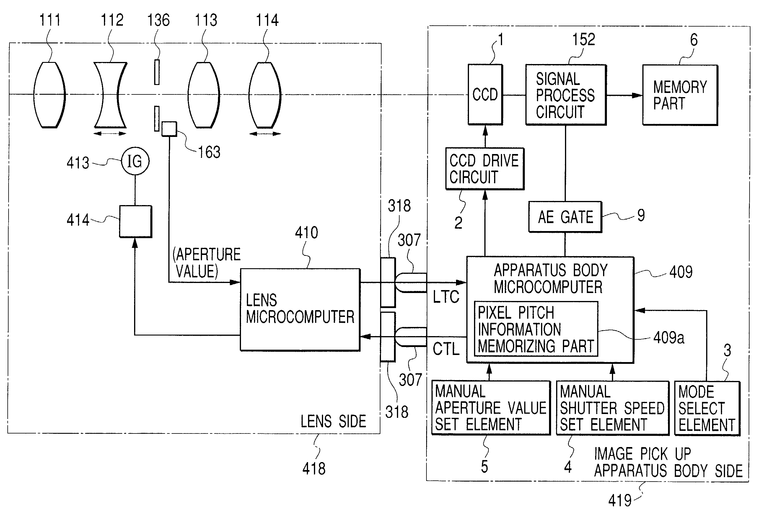 Optical apparatus including image pick-up device and interchangeable lens with controller for controlling change of aperture