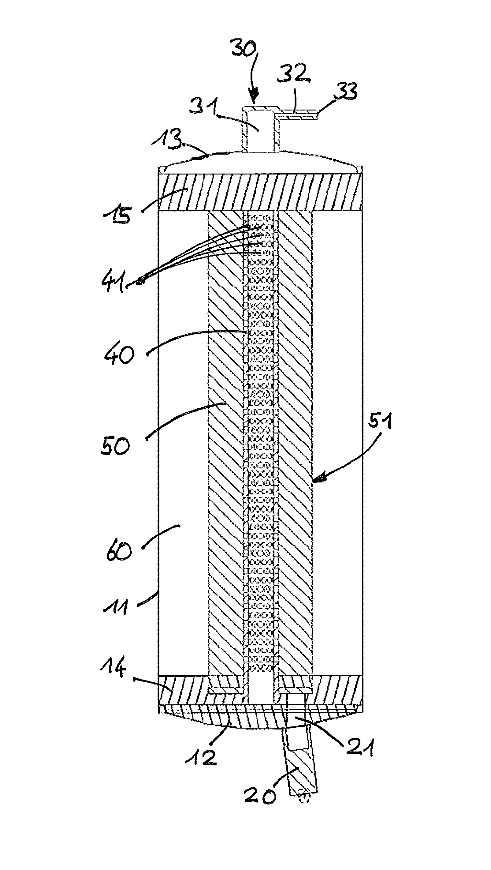 Chemical oxygen generator with core channel tube for an emergency oxygen device