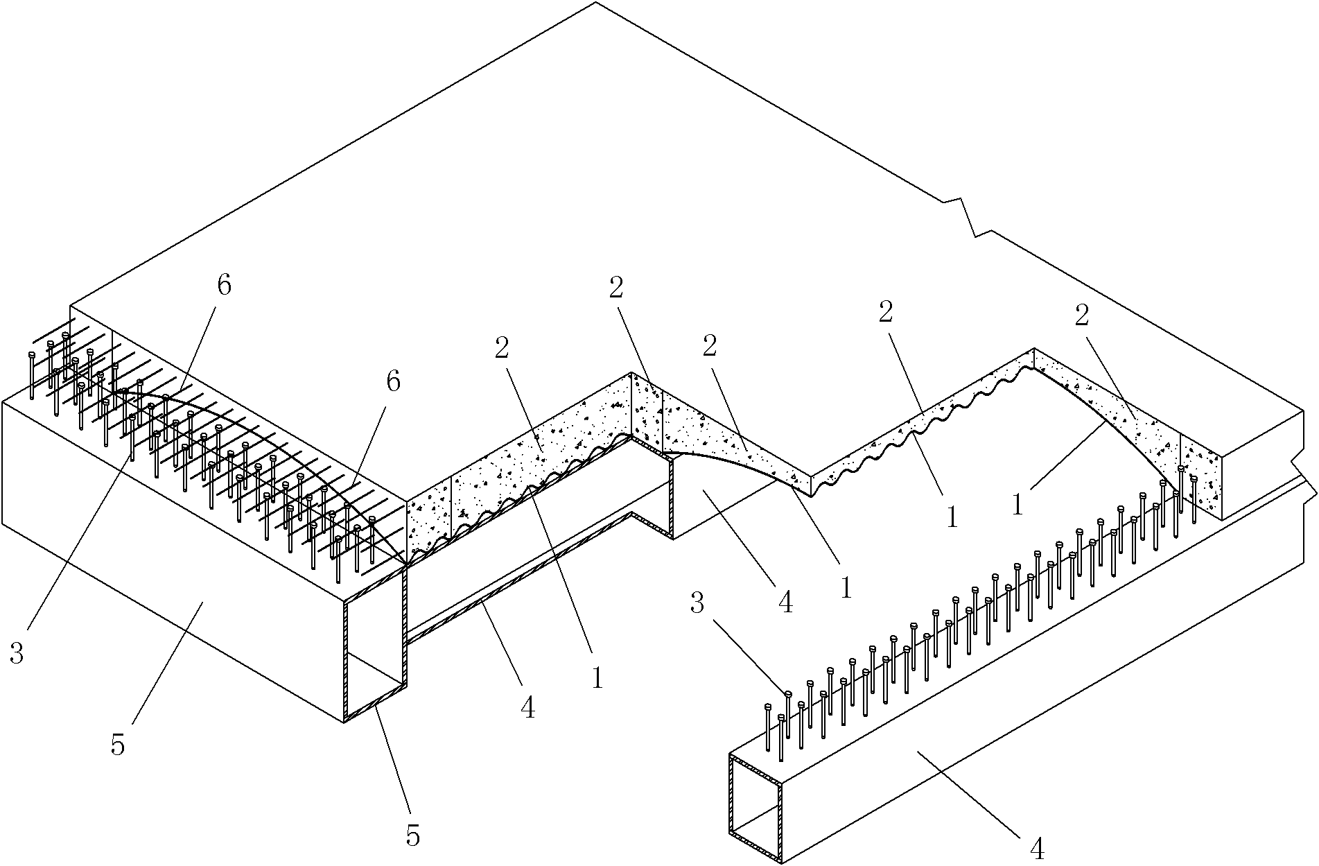 Combined bridge deck of arched corrugated steel plates and concrete