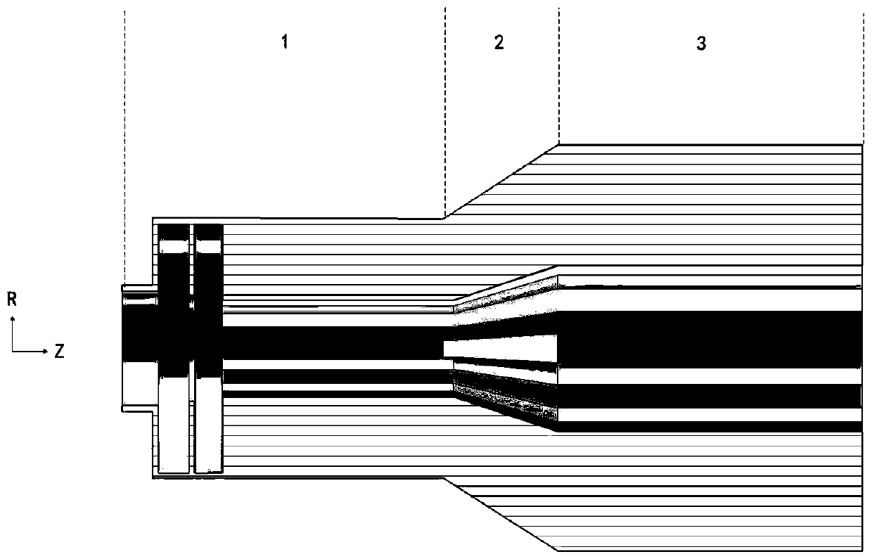 Compact and efficient axial output TE51 mode relativistic magnetron