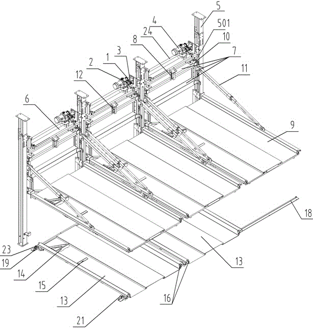 Rear cantilever type simple parking device lifting through chains