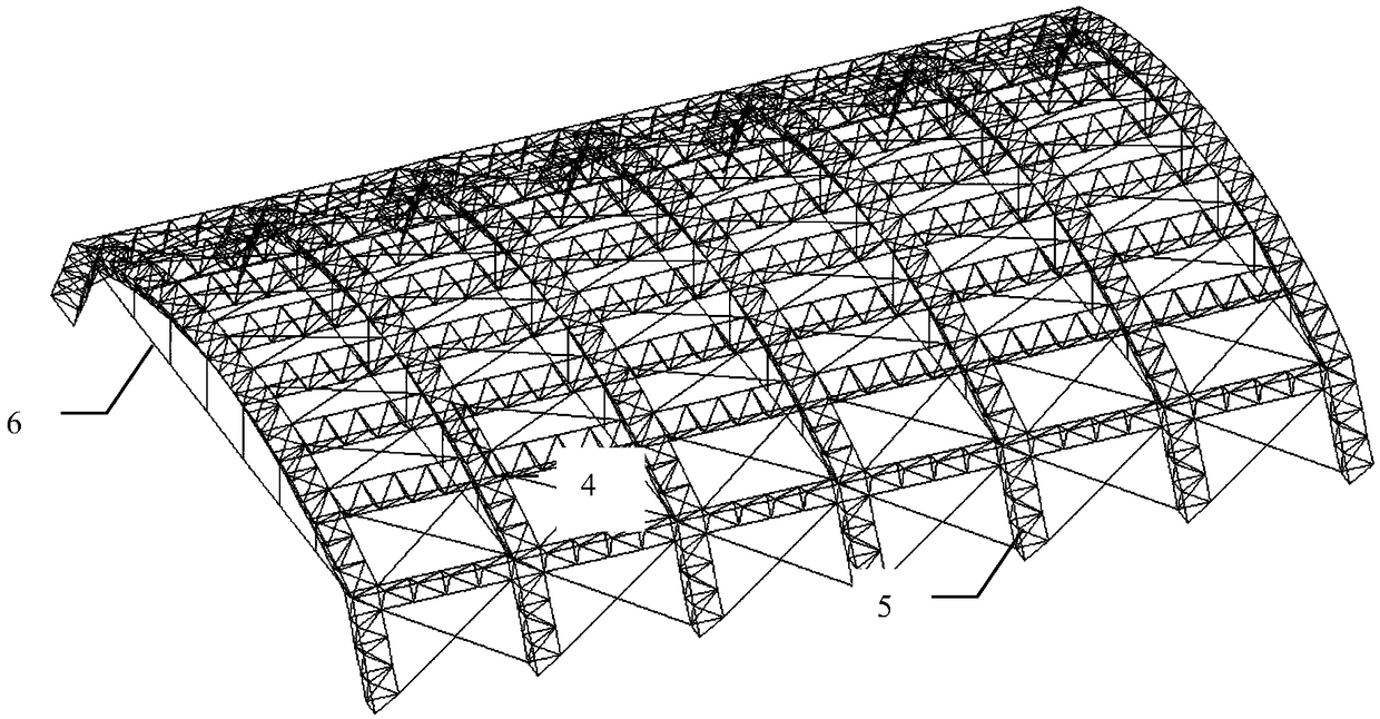 Large-span rigid gable space grid-three-sections composite cable arch (truss)-membrane structure system