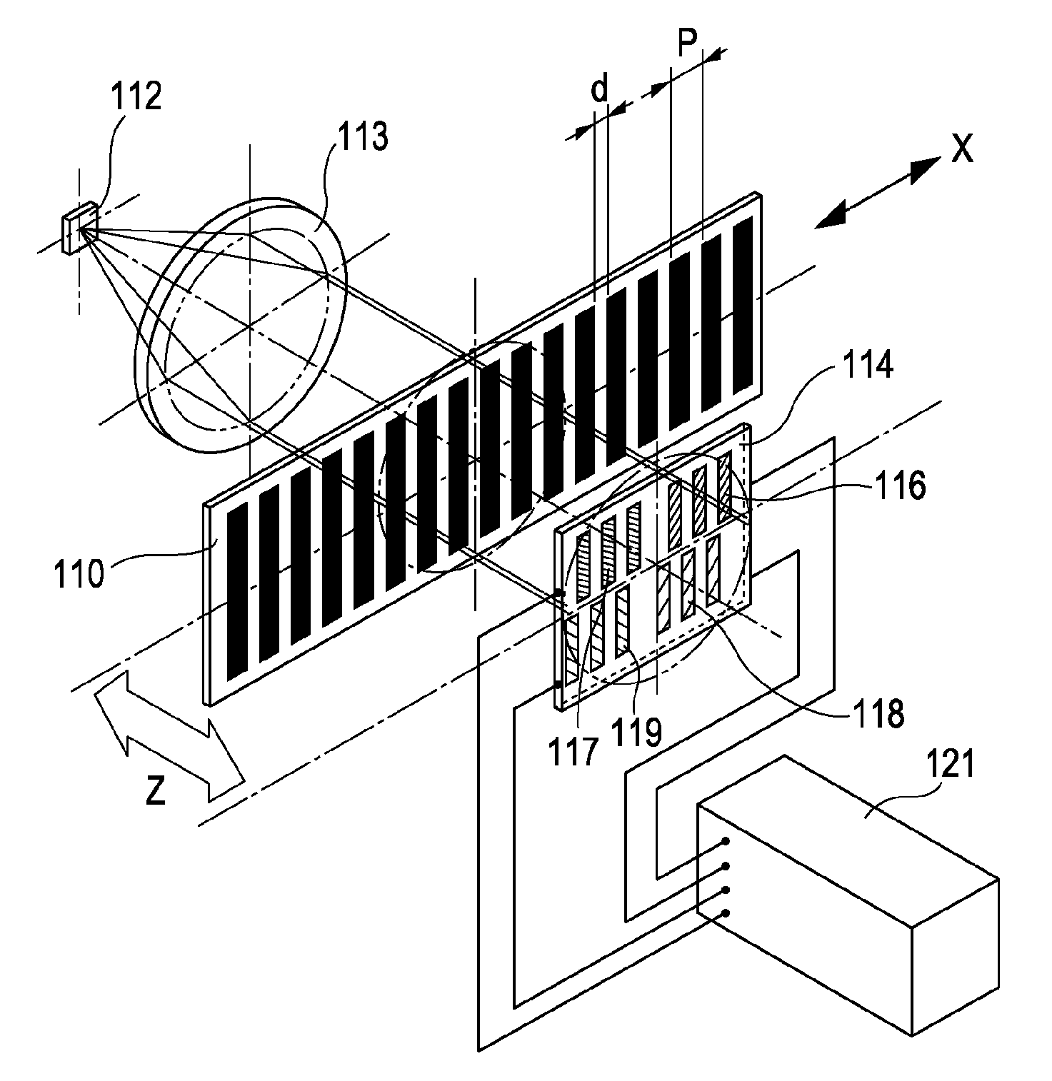 Optical encoder for measuring displacement