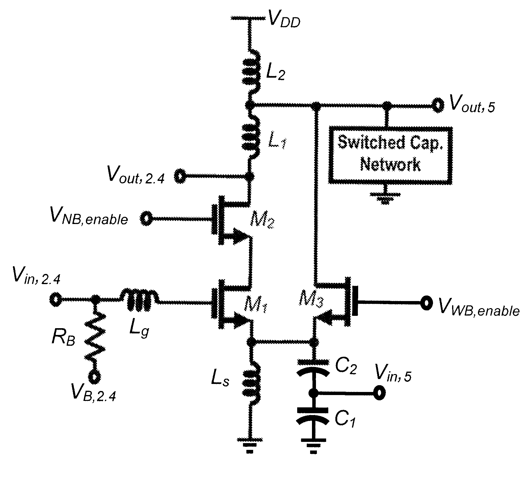 Multi-band, inductor re-use low noise amplifier