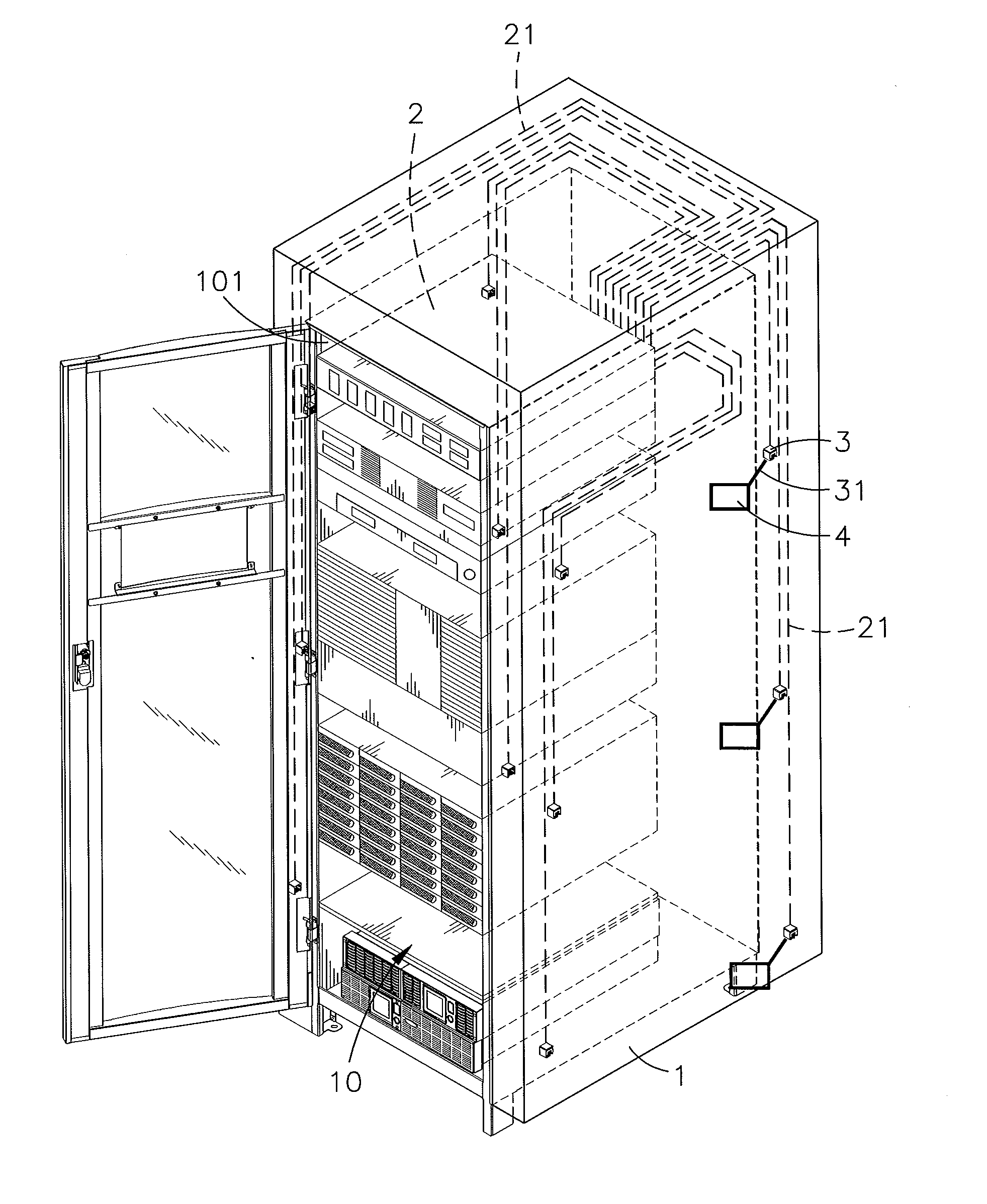 Cabinet having an environment monitoring function