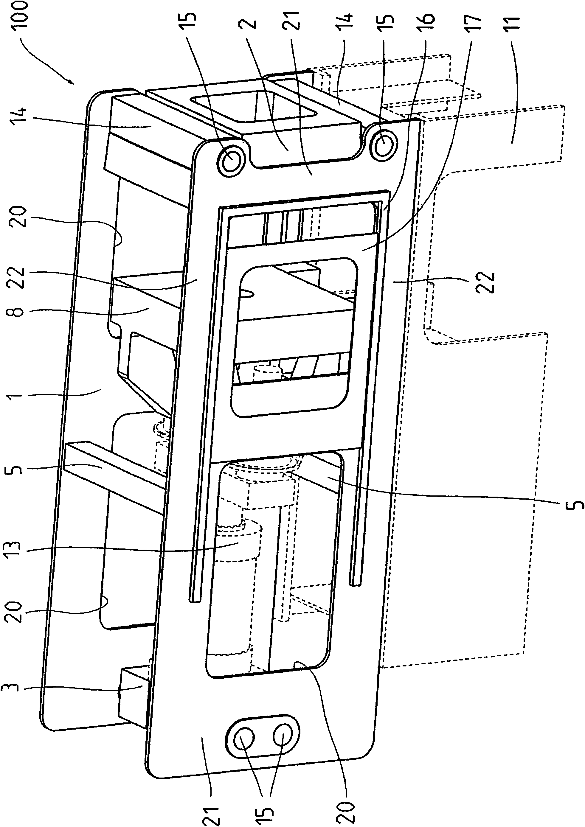 Injecting unit with a force-absorbing closed system