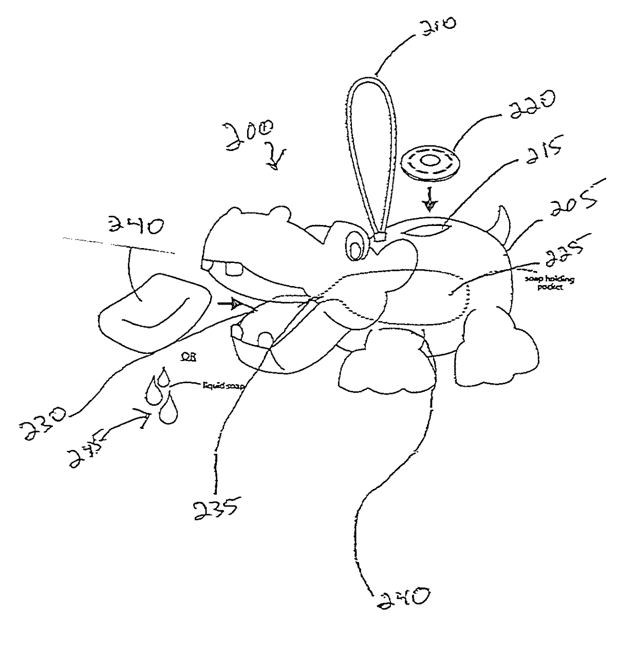 Character-shaped porous mitt for housing and dispensing soap