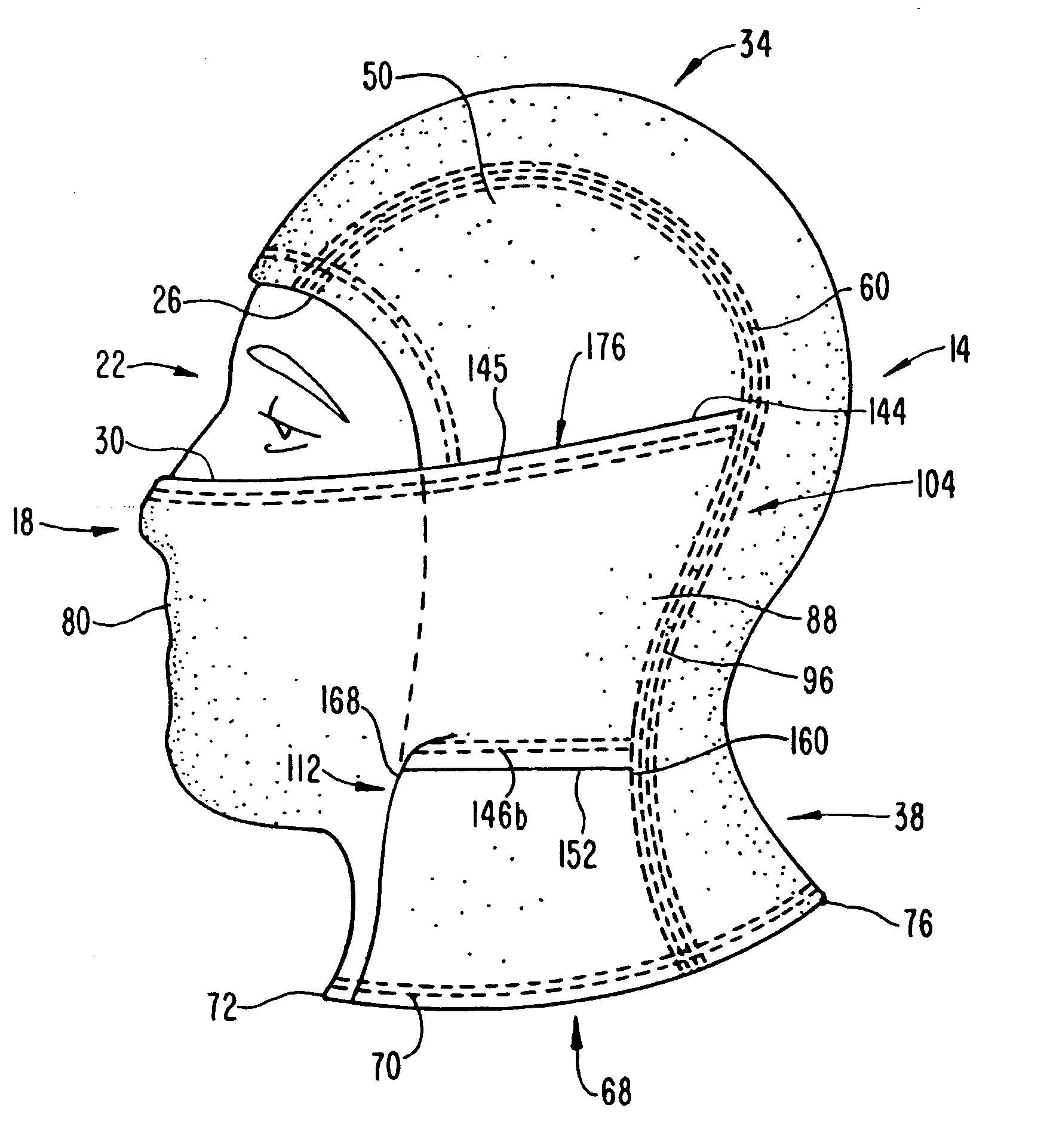 Hood with hinged mask piece