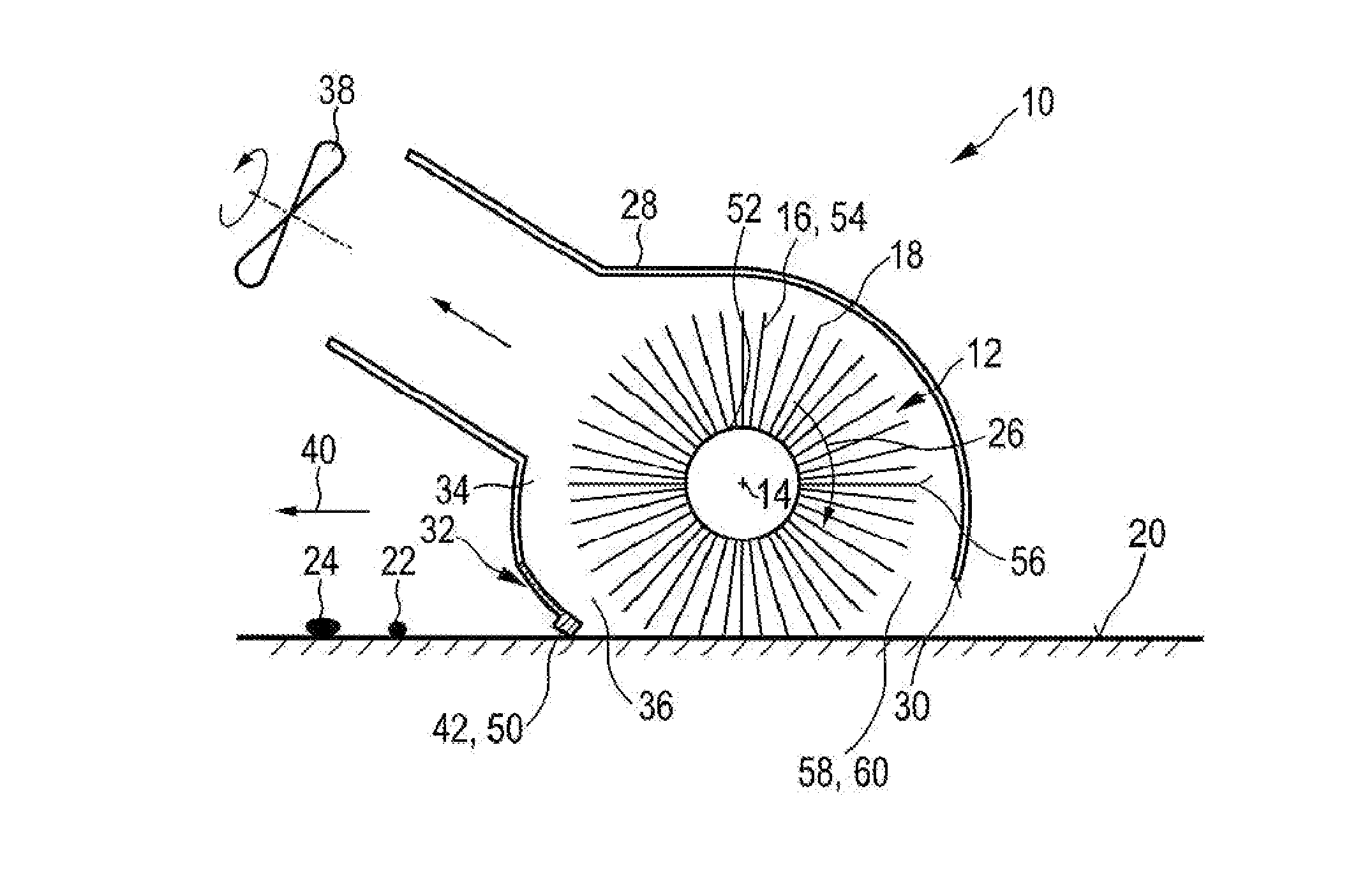 Cleaning device for cleaning a surface comprising a brush and a squeegee element