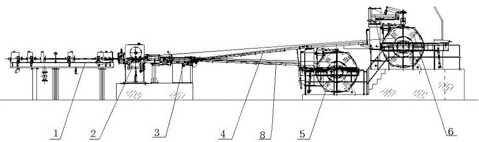 Double-disc coiled rod take-up machine on aluminum rod continuous casting-and-rolling line and rod taking-up method thereof