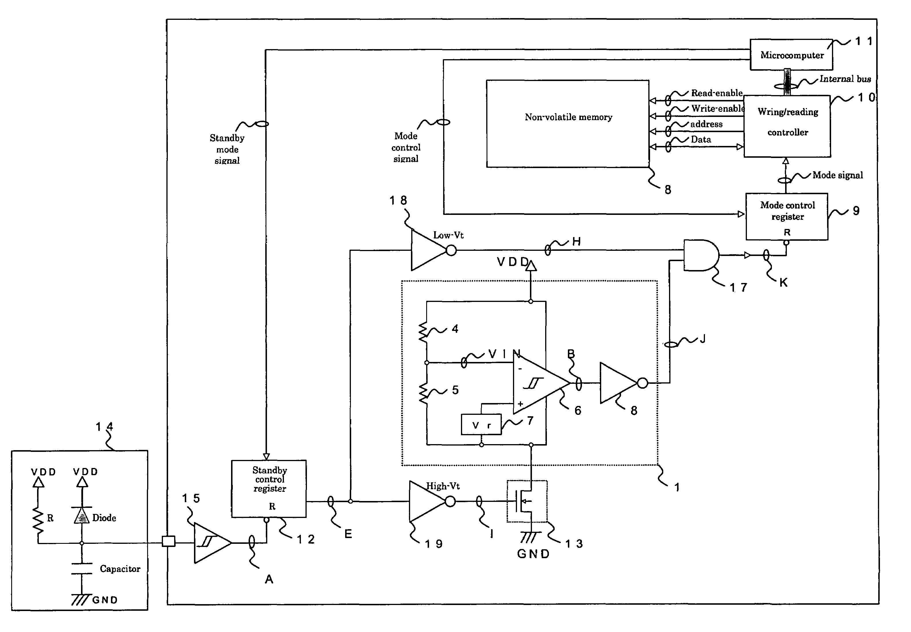 Circuit for prevention of unintentional writing to a memory, and semiconductor device equipped with said circuit