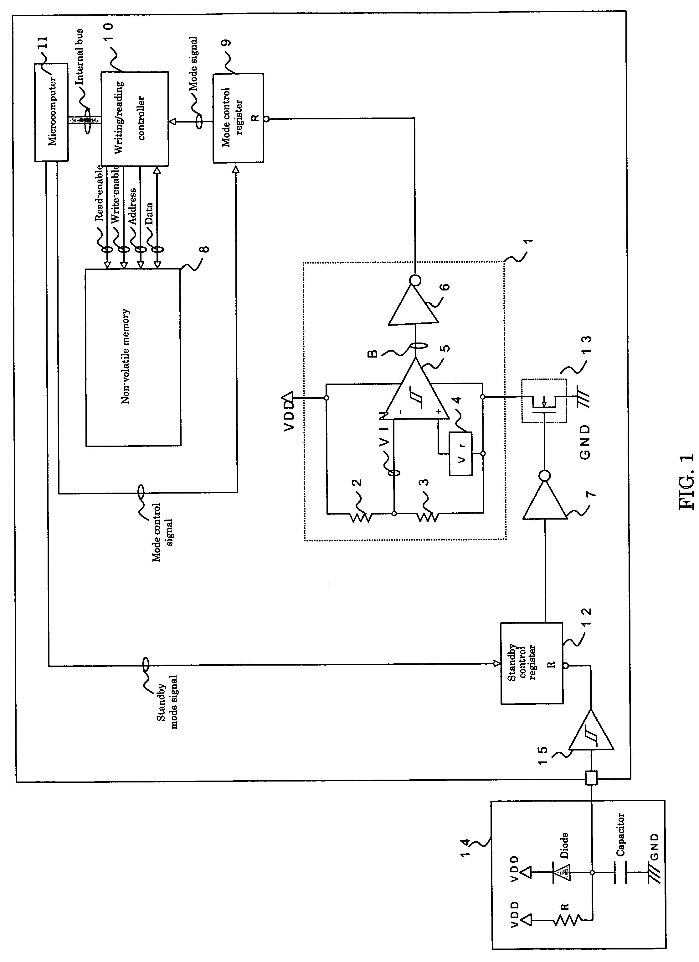 Circuit for prevention of unintentional writing to a memory, and semiconductor device equipped with said circuit