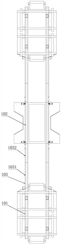 Middle stop guide rail system for rubber track vulcanization processing technology and vulcanization processing system