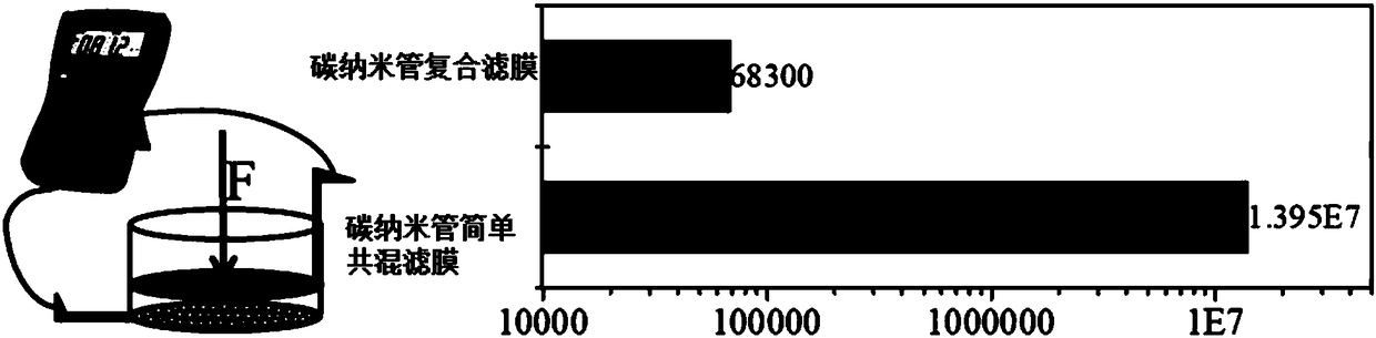 High-throughput composite filter membrane based on inner hole property of carbon nanotubes and preparation method