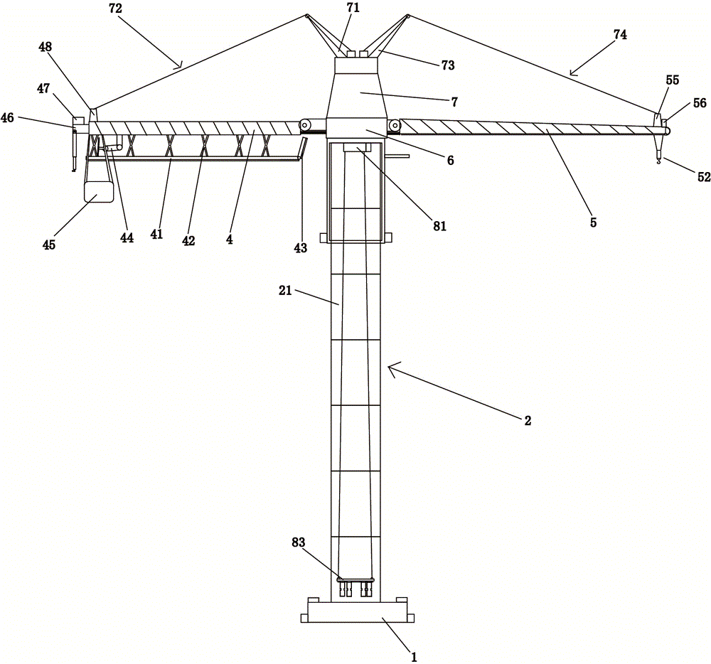 Tower crane with wind-proof structure