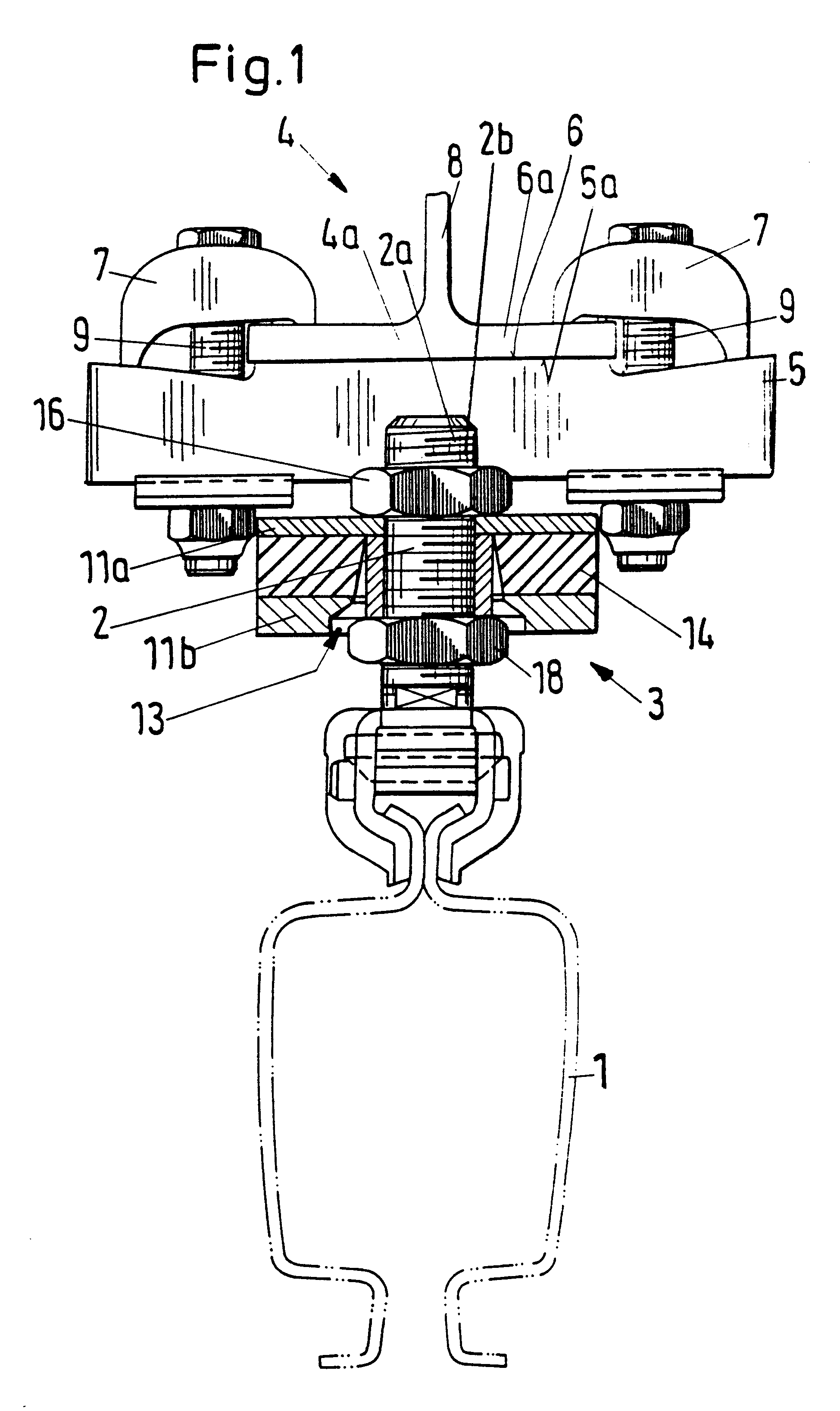 Device for suspension of a hollow section rail which opens downward in a suspension crane