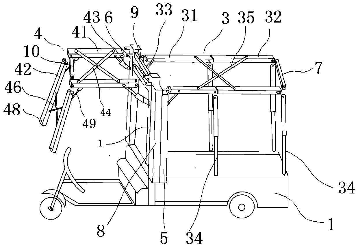 Awning specially for tricycles and capable of being folded front and back