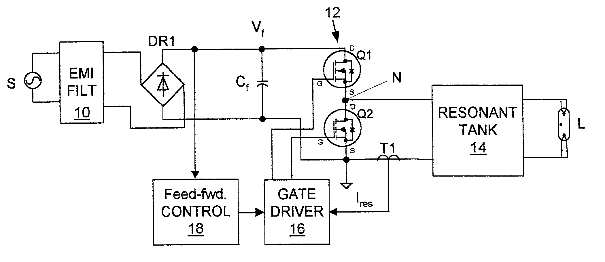 Electronic ballast with feed-forward control