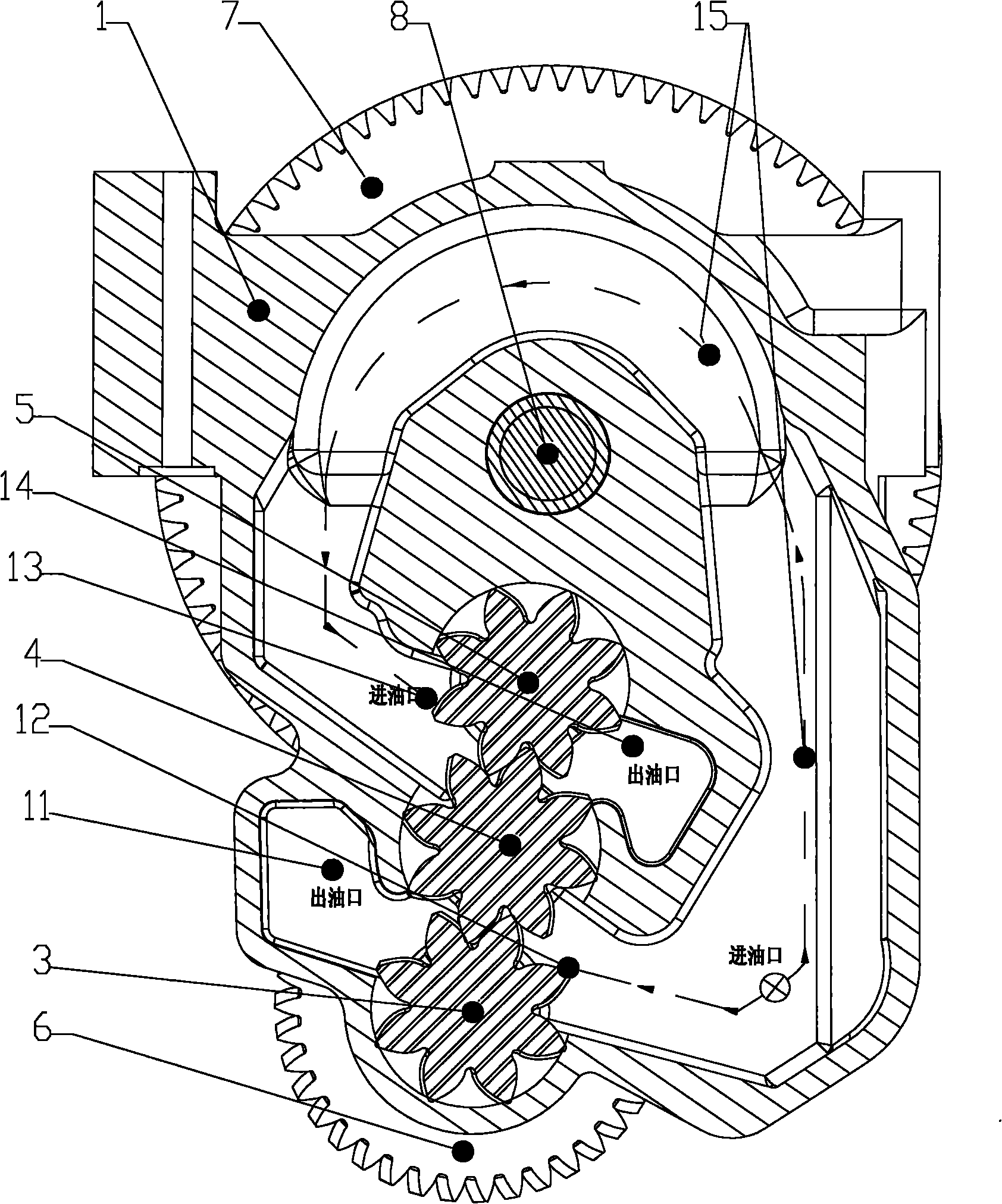 Three-helical gear oil pump