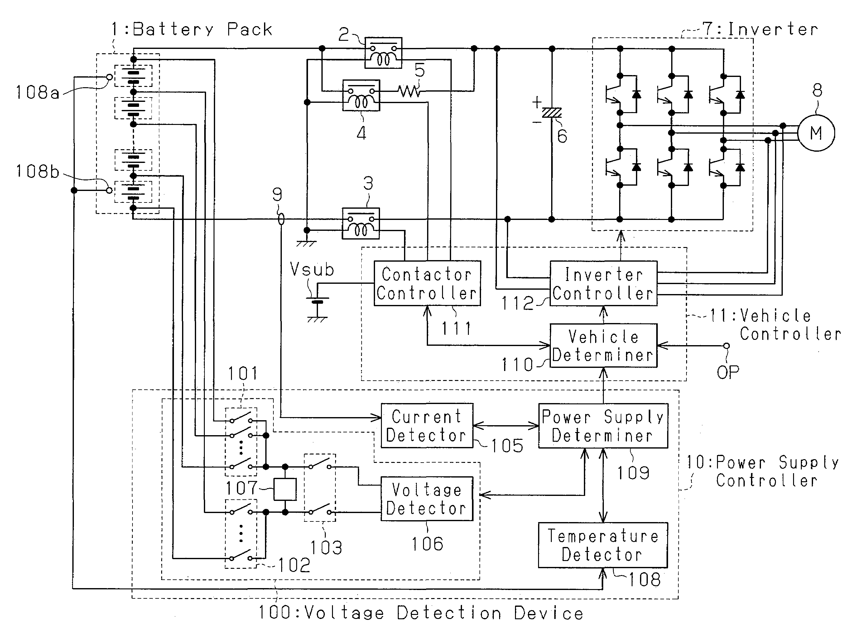 Voltage detection device and electric vehicle including voltage detection device