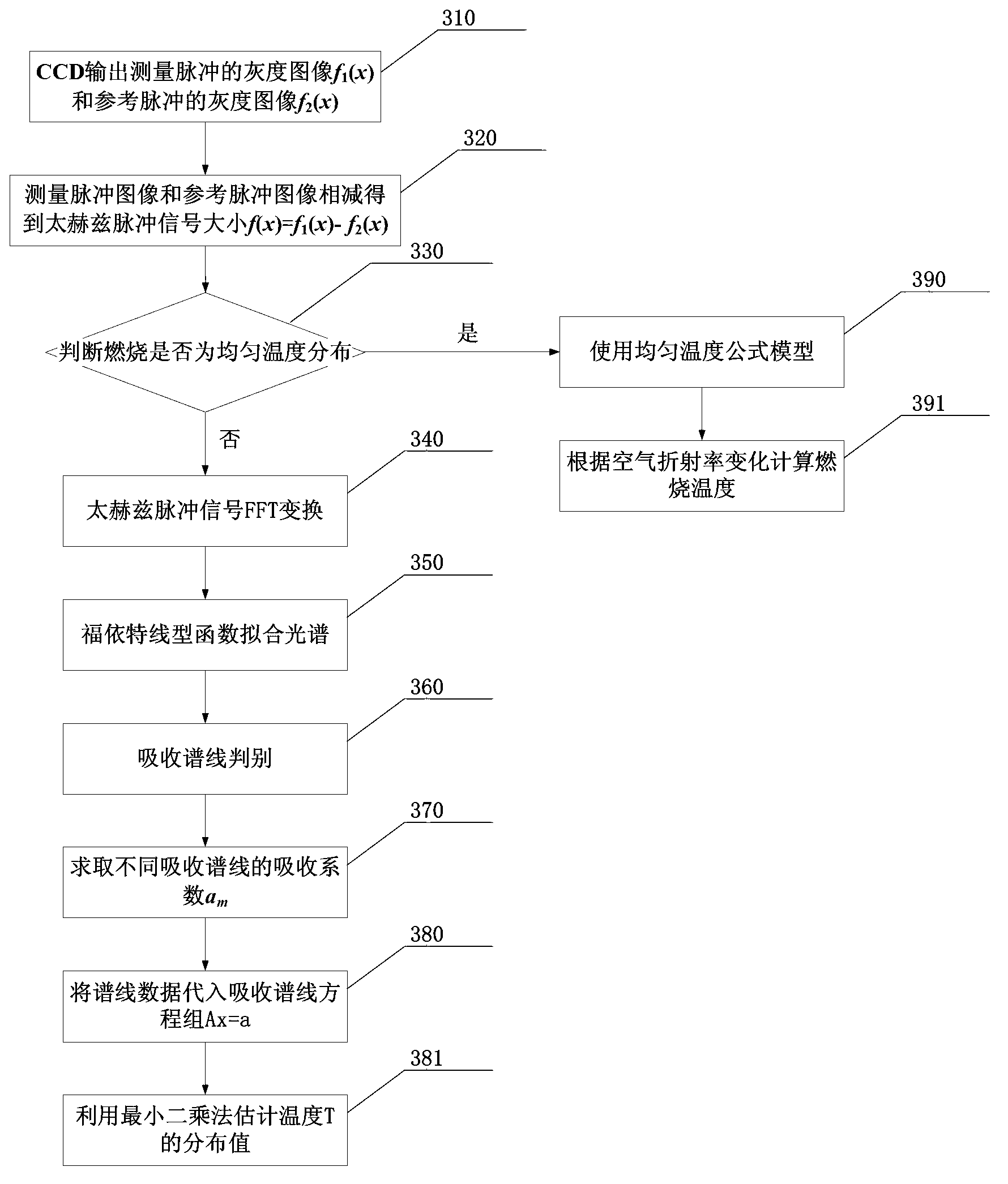 Terahertz pulse measurement-based burning temperature sensing device and method