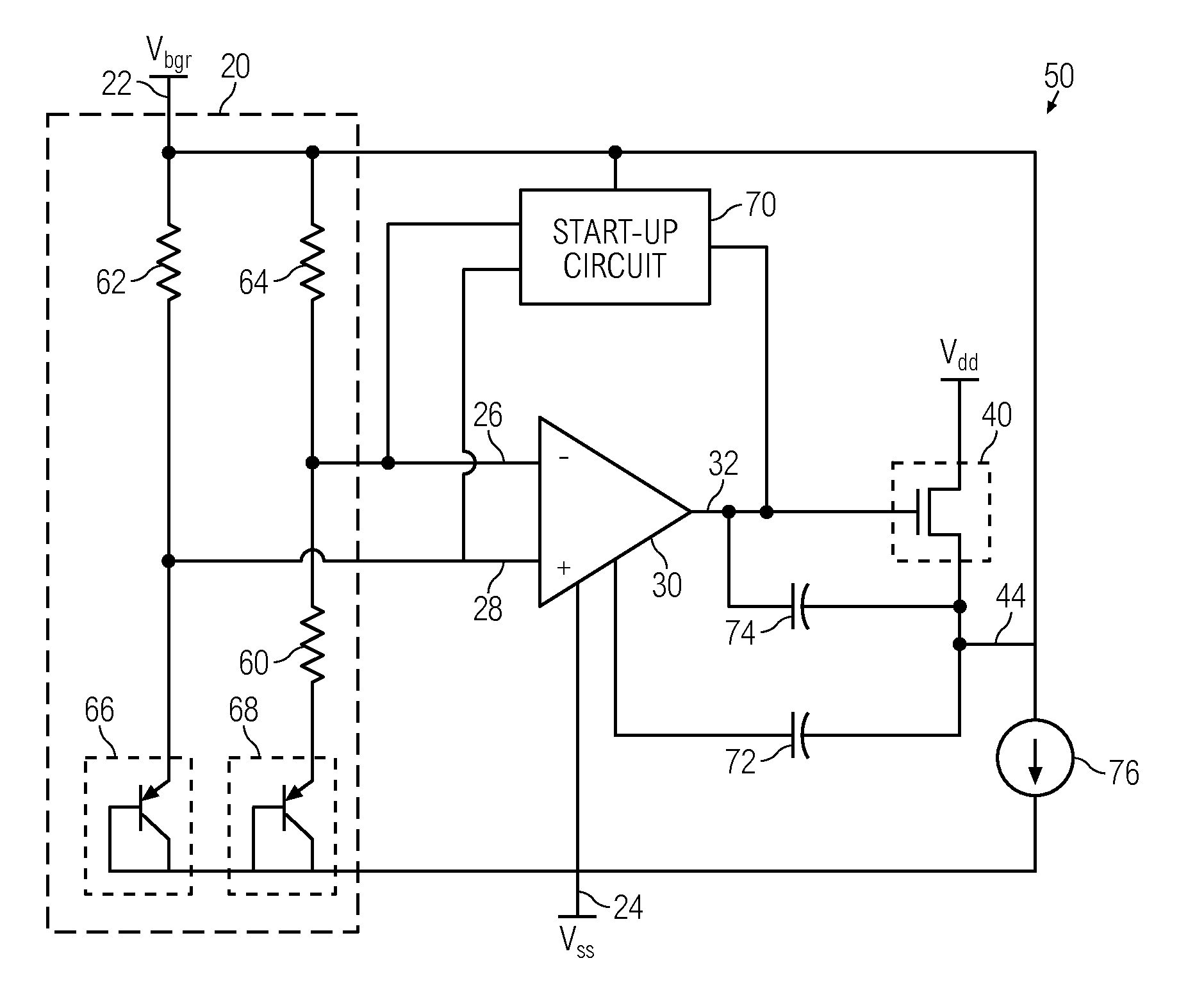 Bandgap reference circuit and regulator circuit with common amplifier