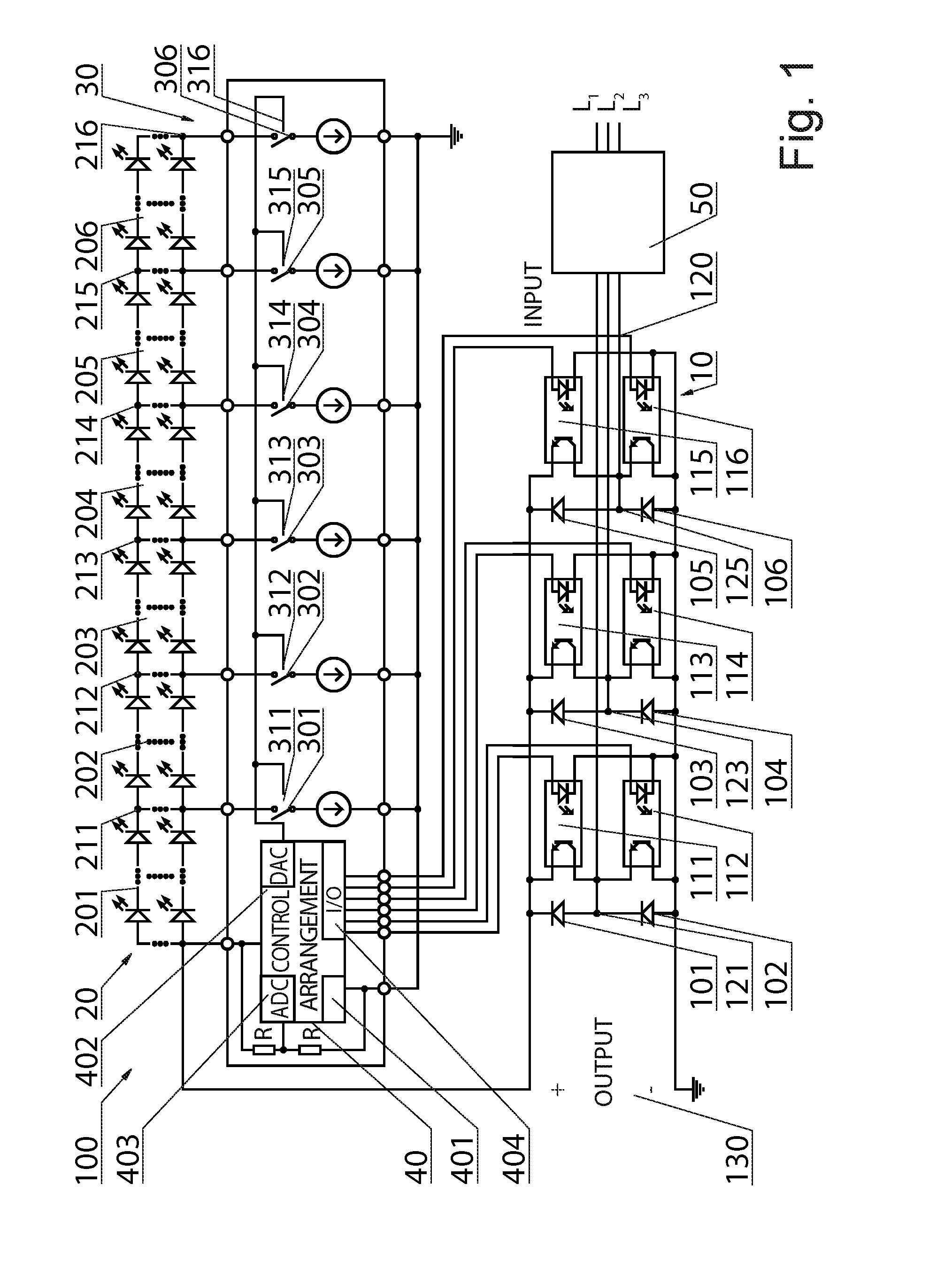 Three-phase power supply and system of leds with three-phase power supply