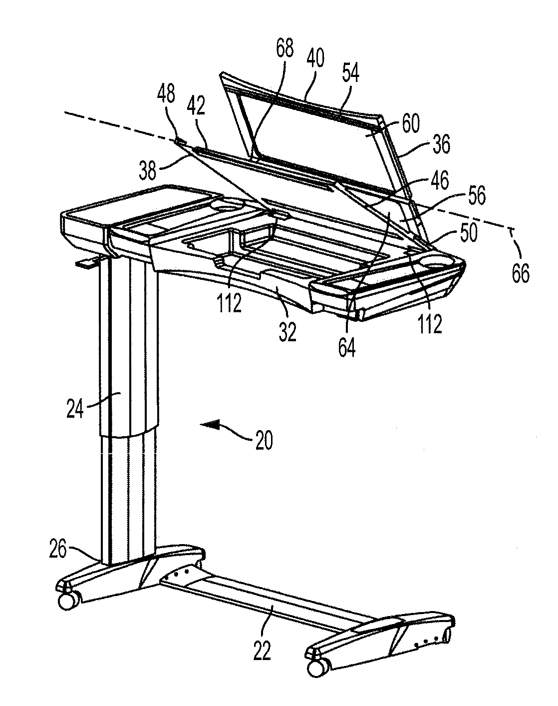 Overbed table with foldable top