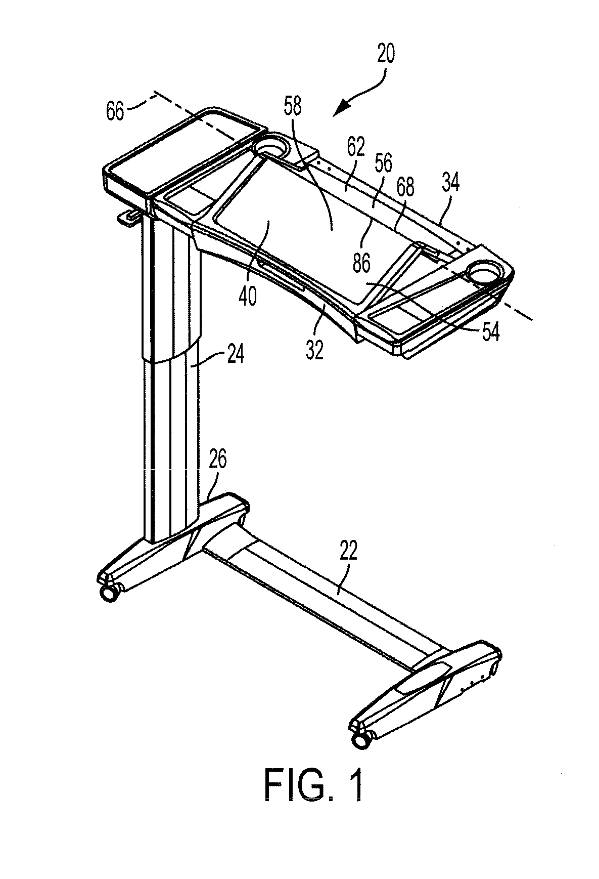 Overbed table with foldable top