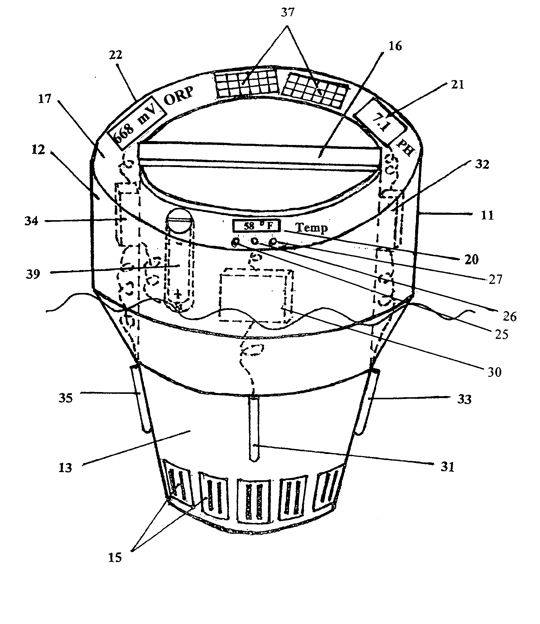 pH measurement system for buoyant water chlorinator