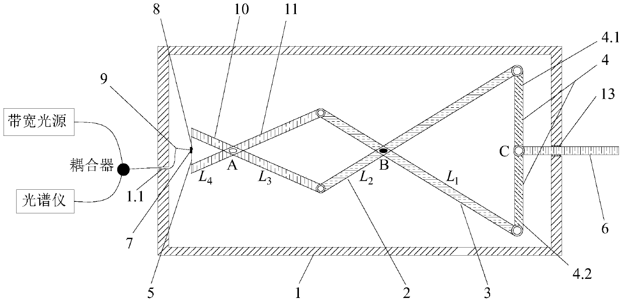 Device and system for monitoring wide-range displacement of optical fiber grating