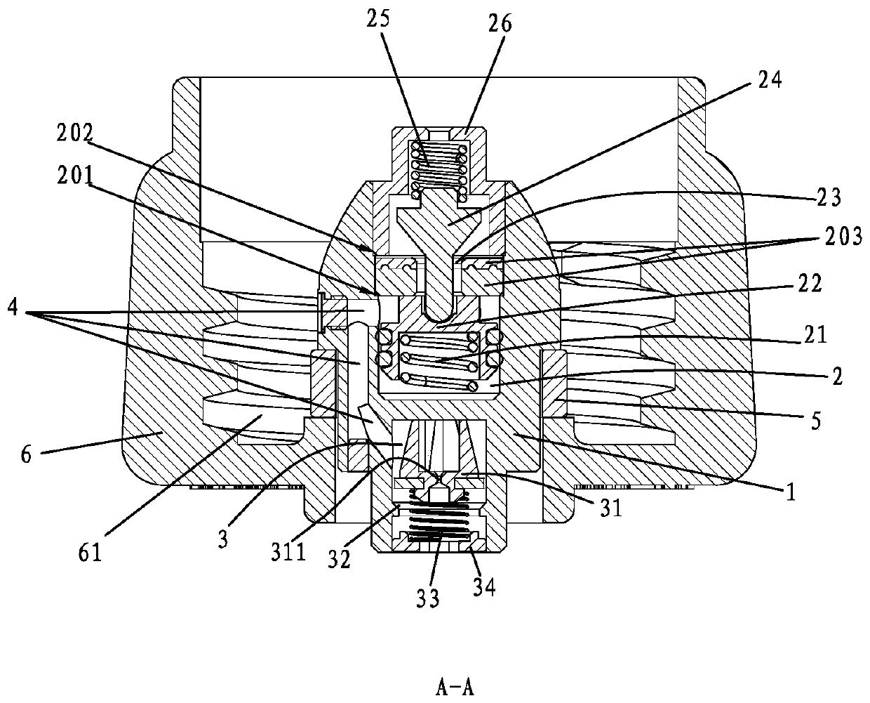 Gas connector with pressure stabilization and super-flow protection functions