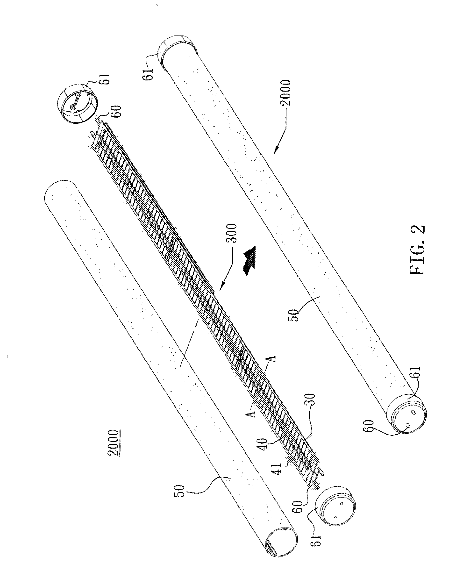 Gain structure of LED tubular lamp for uniforming light and dissipating heat