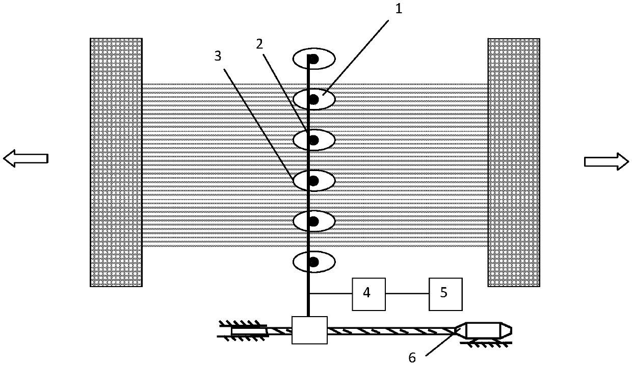 Bundled fiber fracture sound measuring device and method adopting symmetric displacement of tandem pickups