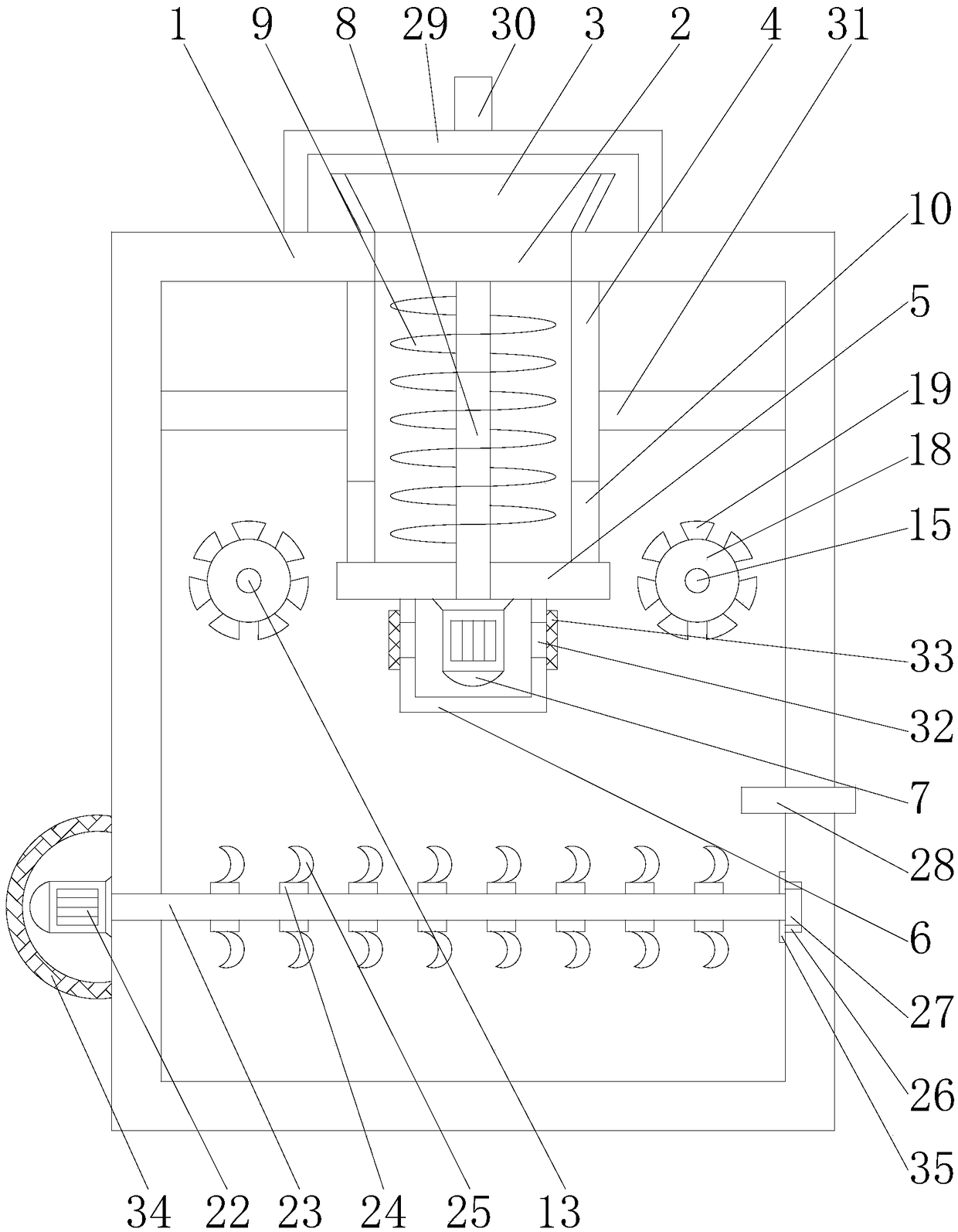 Recycling device for paper board processing waste materials