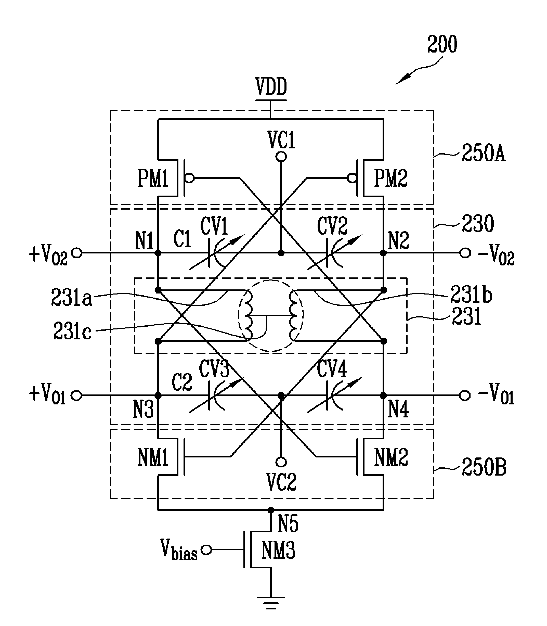 The differential vco and quadrature vco using center-tapped cross-coupling of transformer