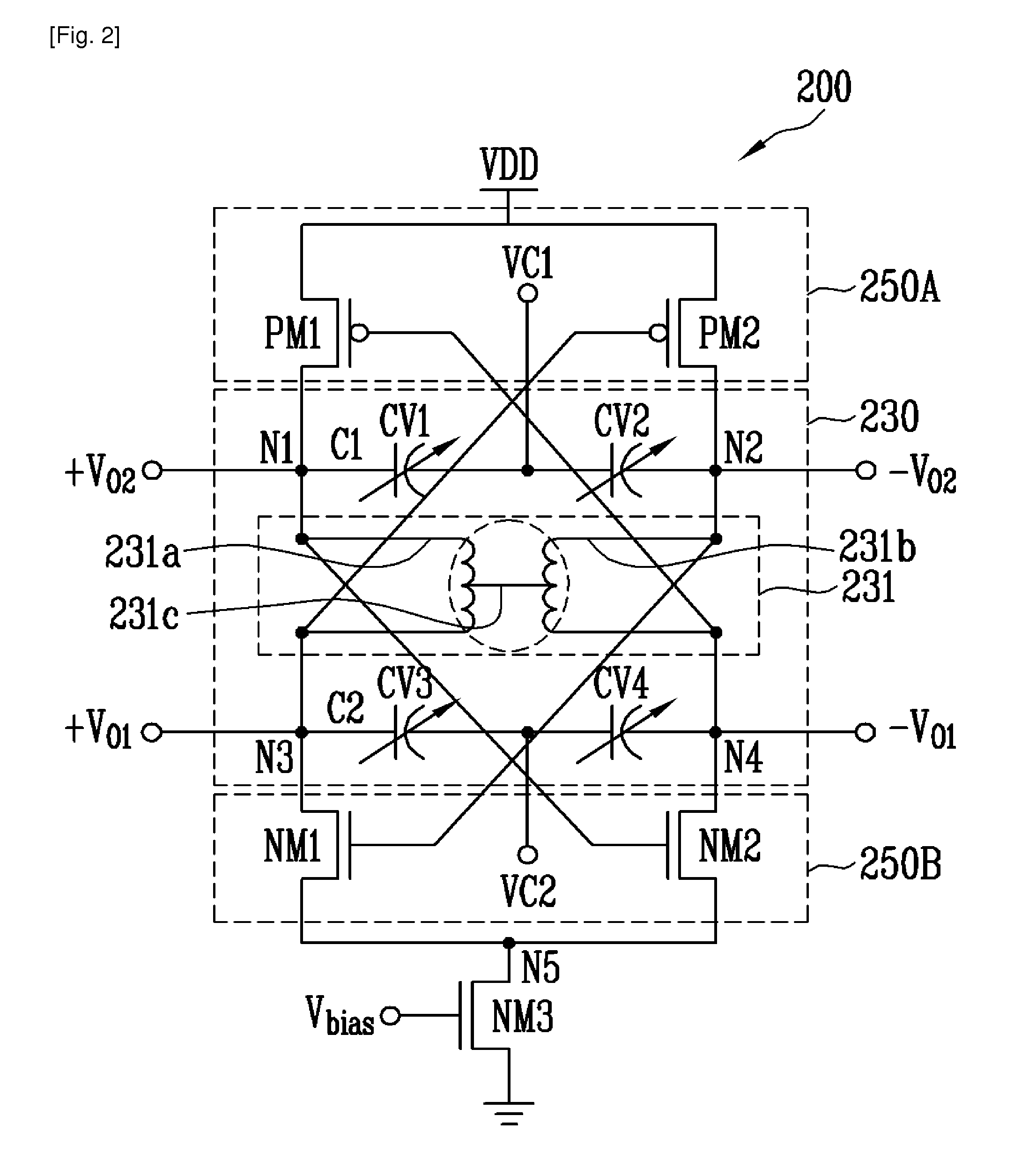 The differential vco and quadrature vco using center-tapped cross-coupling of transformer