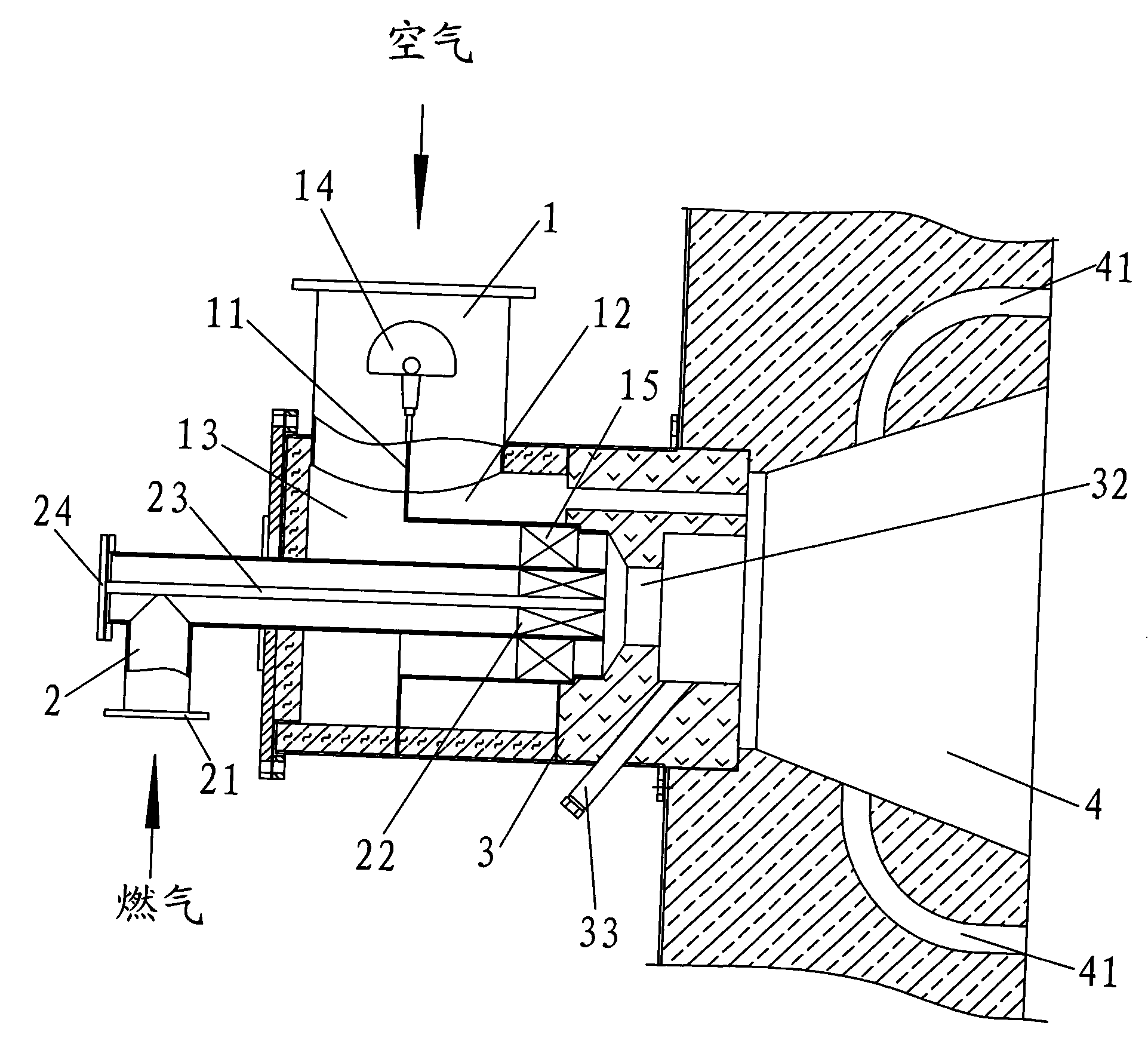 Oxygen-enriched and combustion-supporting device suitable for low calorific value fuel gas