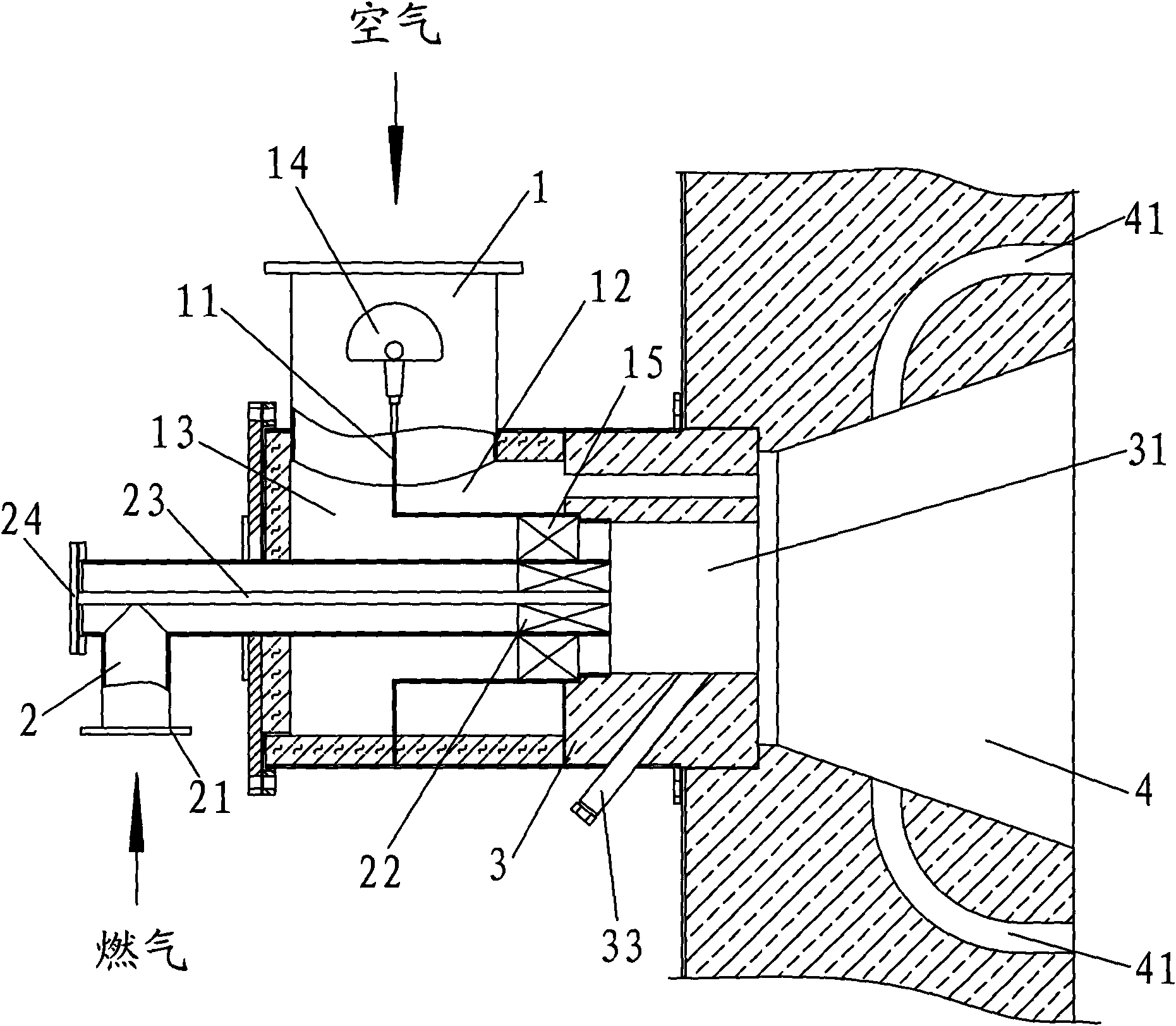 Oxygen-enriched and combustion-supporting device suitable for low calorific value fuel gas