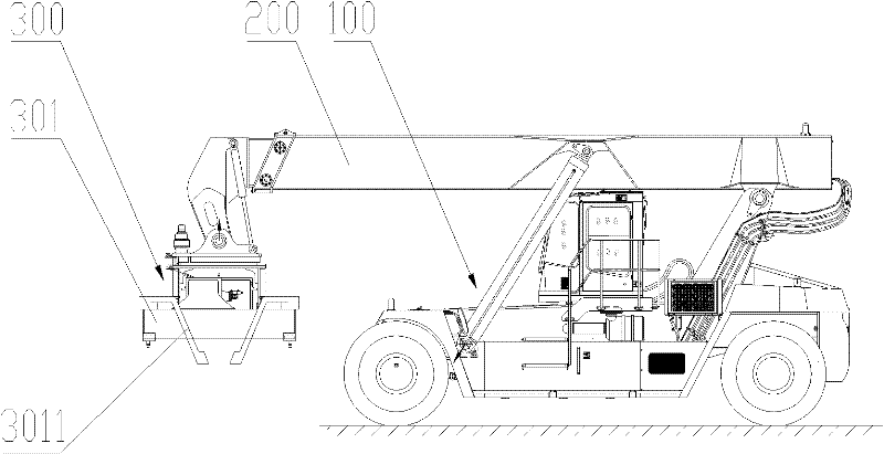 Reach stacker and container spreader