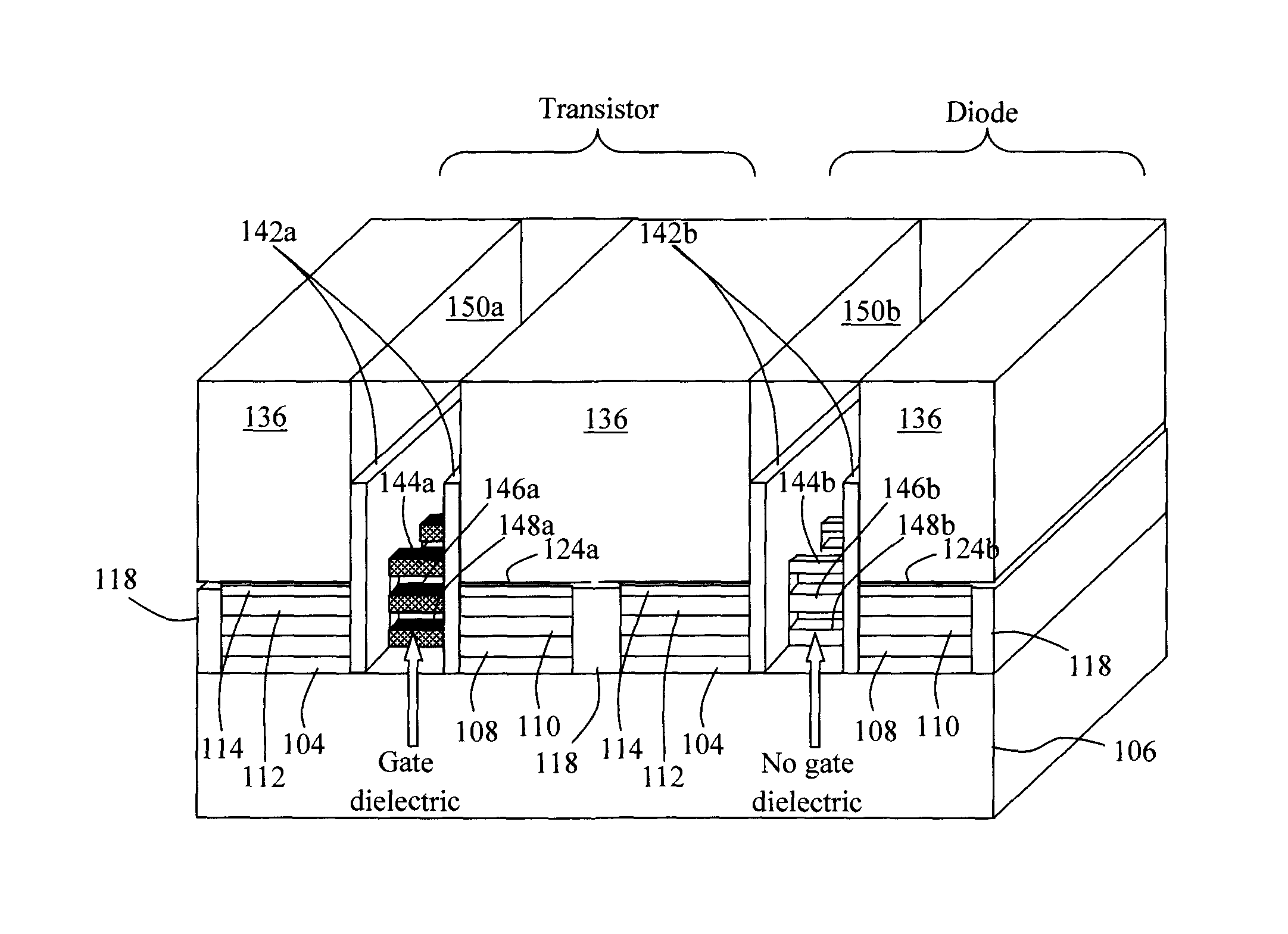 Diode structure and method for wire-last nanomesh technologies