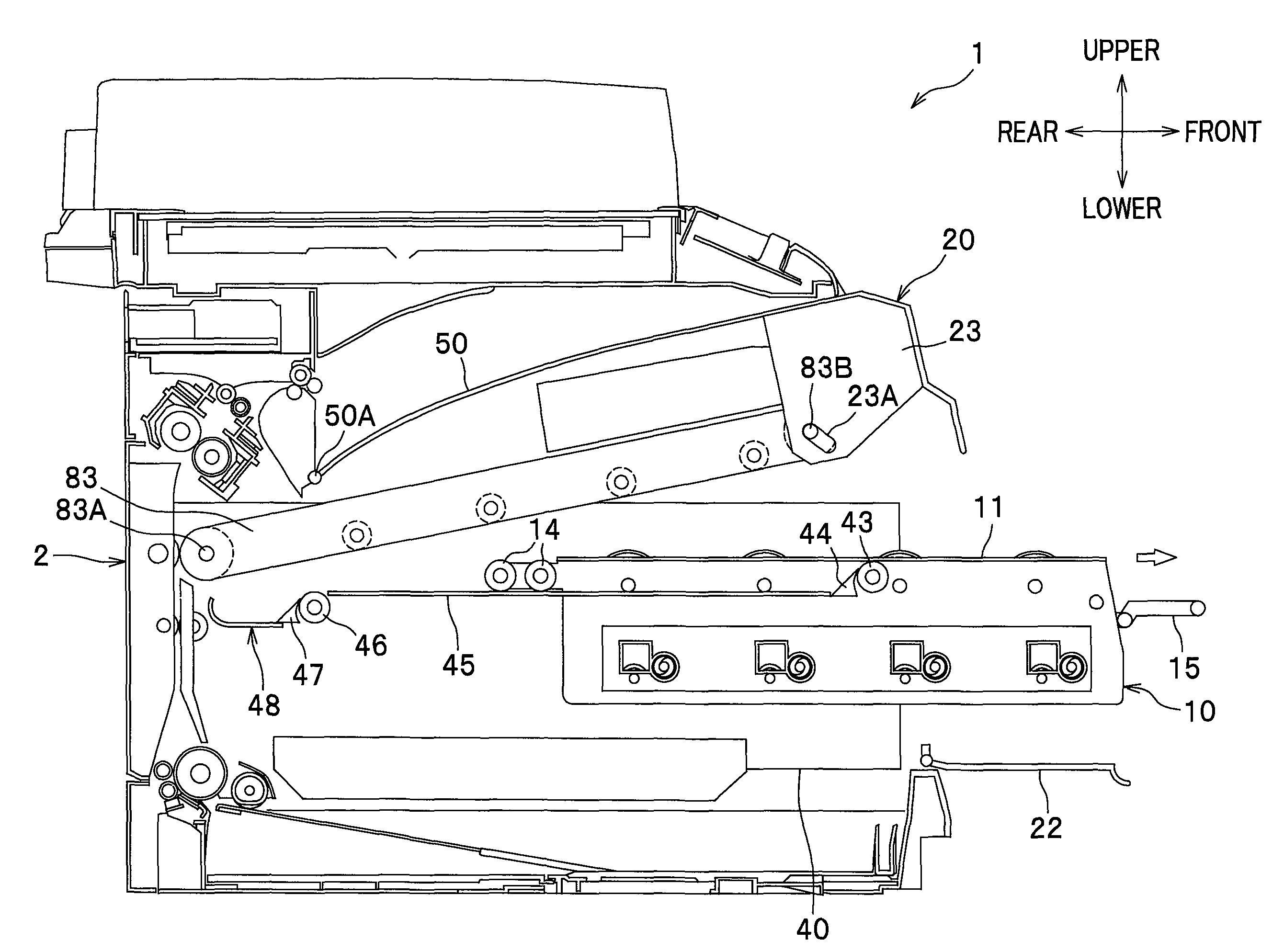 Image forming apparatus having an intermediate transfer belt disposed above a plurality of photoconductors