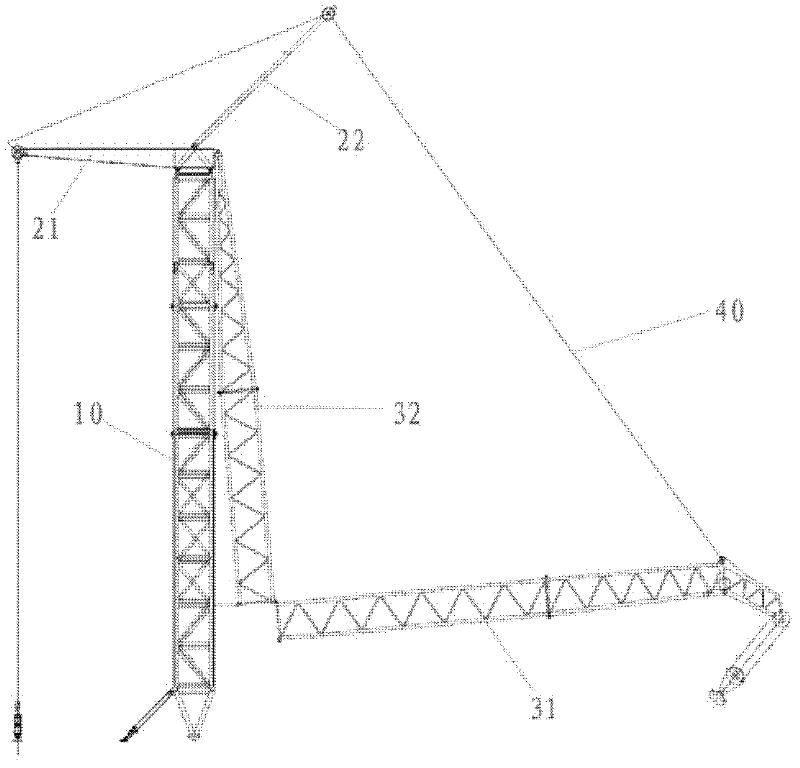 Folding jib structure and method for unfolding and folding the same