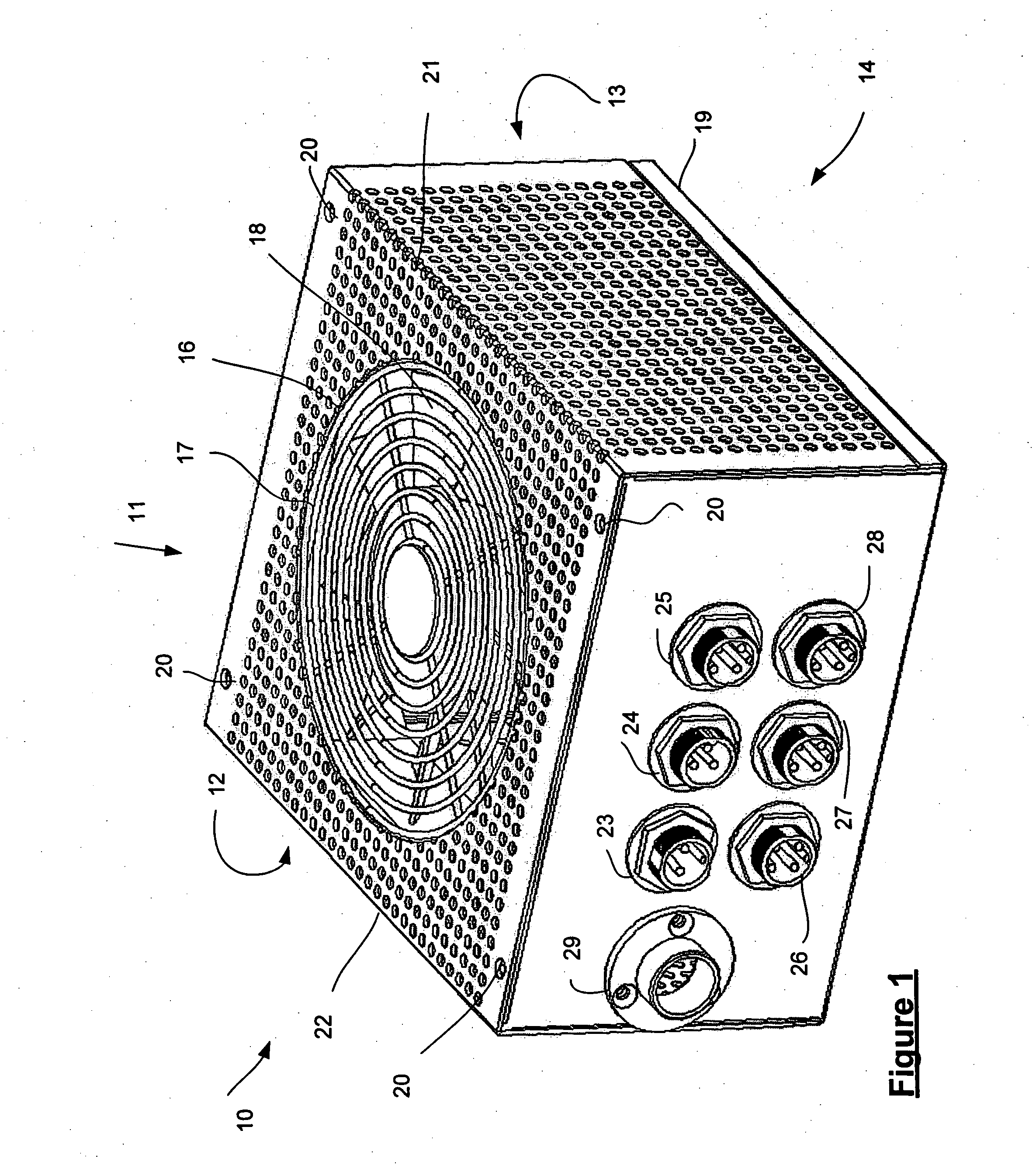 Power supply unit with perforated housing